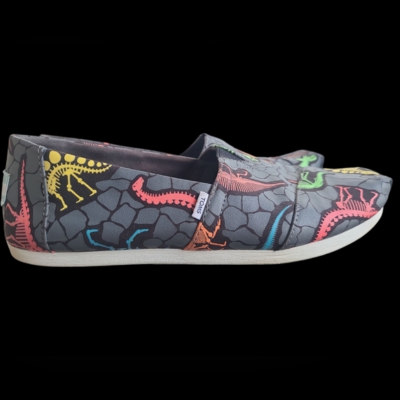 TOMS Multicolor Glow In The Dark Dinosaur Pattern Slip-Ons Womens Size 7.5 - Picture 4 of 4